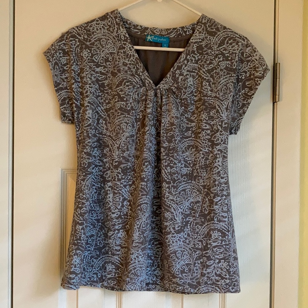 Fresh Produce V-neck T-shirt-Size XS - Blue/Gray
